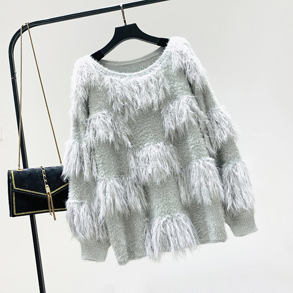 Pulover de dama modern cu puf in trei culori