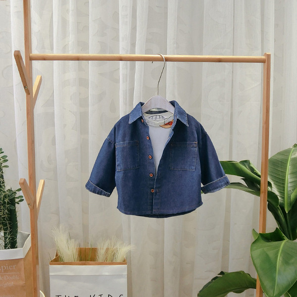 Cămașă modernă pentru copii din denim pentru băieți în albastru