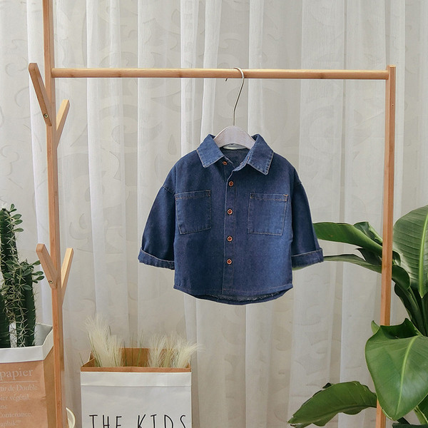 Cămașă modernă pentru copii din denim pentru băieți în albastru