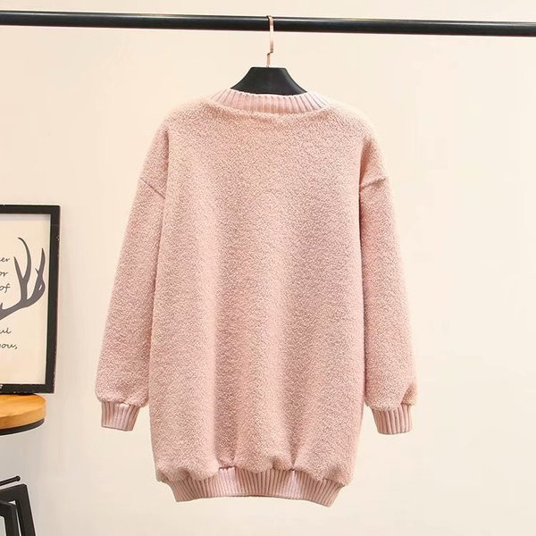 Μοντέρνο γυναικείο πουλόβερ με O-neck και κεντήματα σε ροζ χρώμα