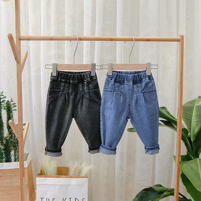 Нов модел детски дънки за момчета с джобове в черен и син цвят