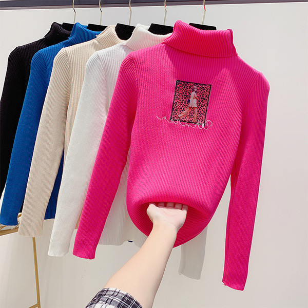 Μοντέρνο γυναικείο πουλόβερ με ψηλό γιακά σε διάφορα χρώματα