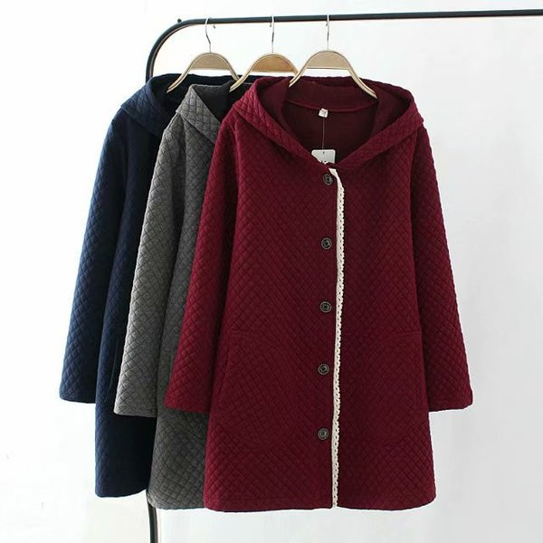 Modern női hosszú kabát kapucnival és gombokkal, három színben