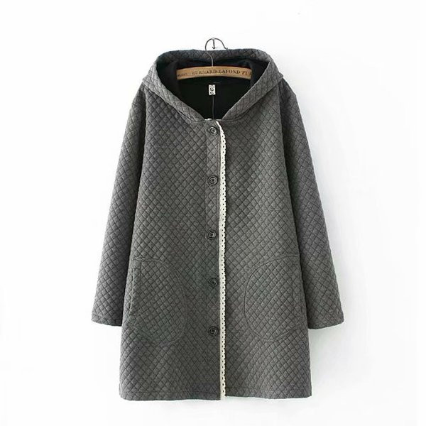 Modern női hosszú kabát kapucnival és gombokkal, három színben