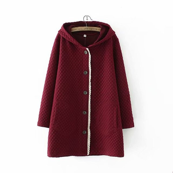 Modern női hosszú kabát kapucnival és gombokkal, három színben