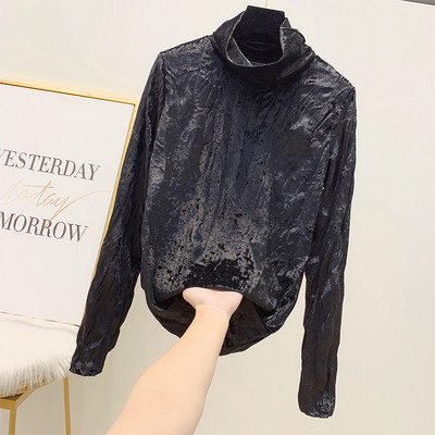 Modern női bársony blúz magas gallérral több színben