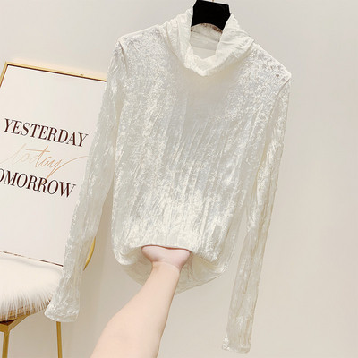 Modern női bársony blúz magas gallérral több színben