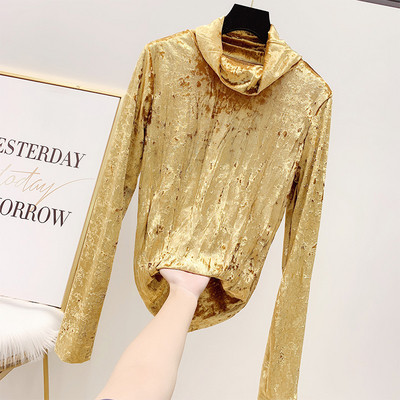 Modern női bársony blúz magas gallérral több színben