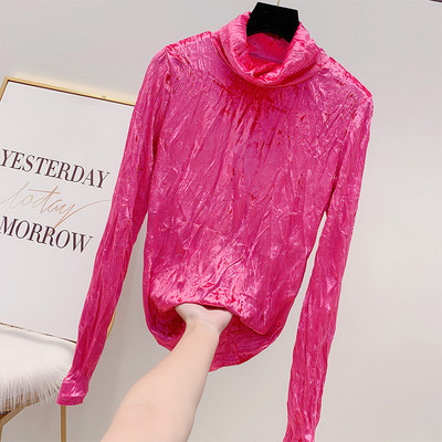 Modern női bársony blúz magas gallérral több színben