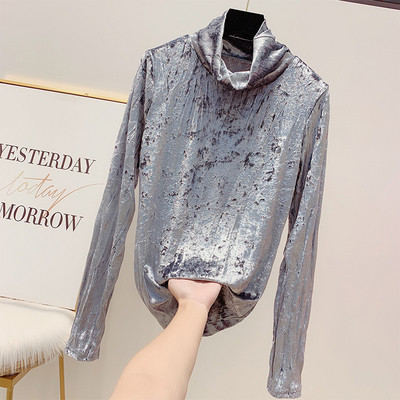 Modern női bársony blúz magas gallérral több színben