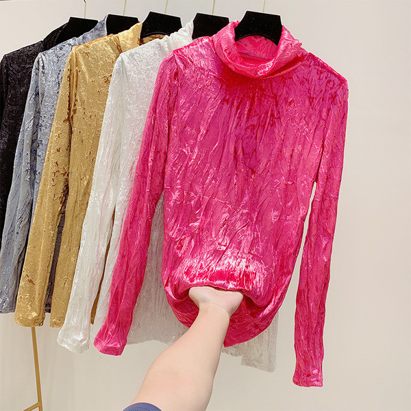 Modern női bársony blúz magas gallérral több színben