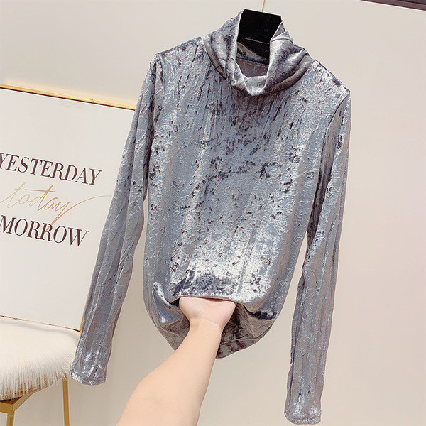 Modern női bársony blúz magas gallérral több színben