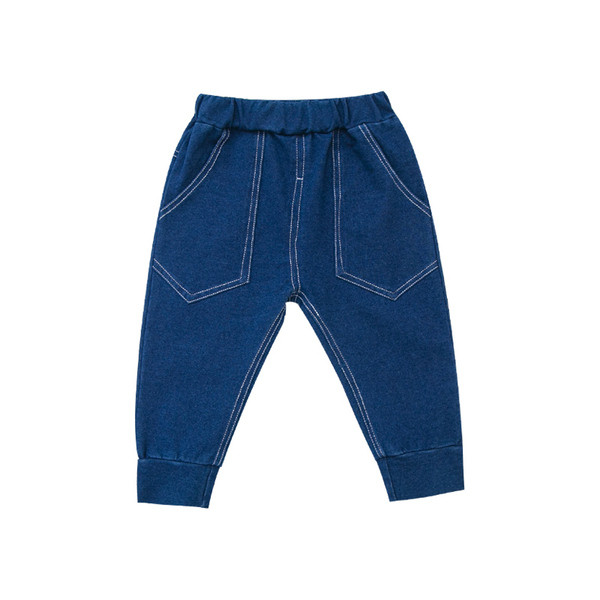 Μοντέρνα παιδικά αθλητικά τζιν για αγόρια με τσέπες σε μαύρο και μπλε χρώμα