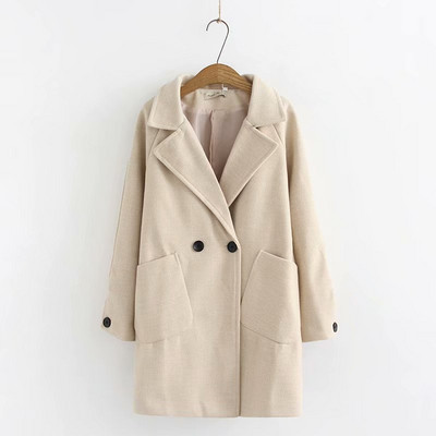 Модерно дамско дълго палто с копчета и джобове в три цвята