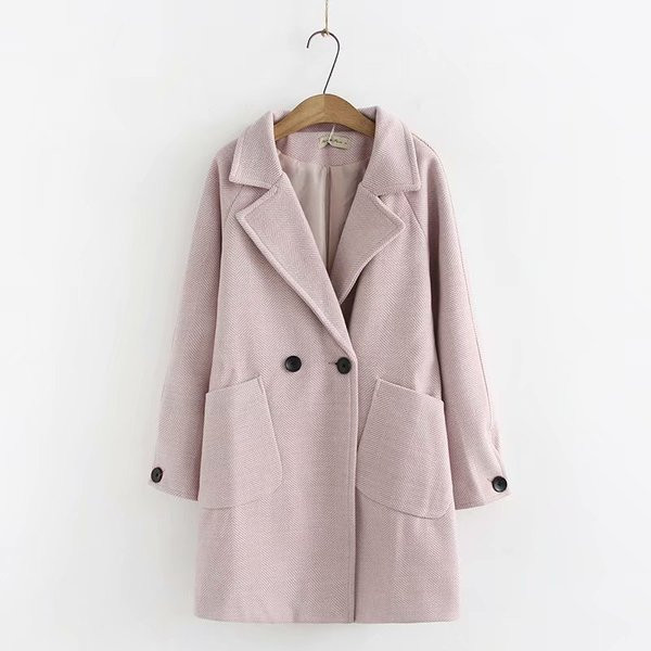 Модерно дамско дълго палто с копчета и джобове в три цвята 