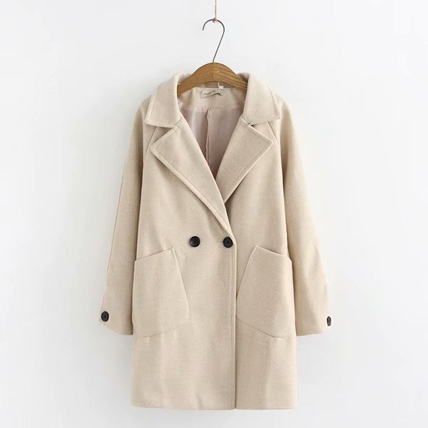 Модерно дамско дълго палто с копчета и джобове в три цвята 