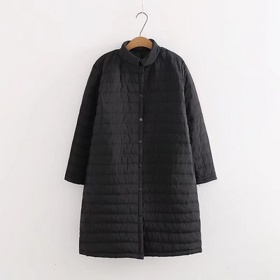 Μοντέρνο χειμωνιάτικο μακρύ μπουφάν με κουμπιά και ψηλό γιακά σε ροζ και μαύρο χρώμα