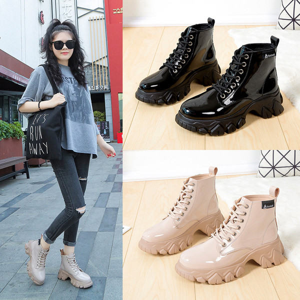 Cizme de dama stilate cu sireturi si talpa inalta aspra