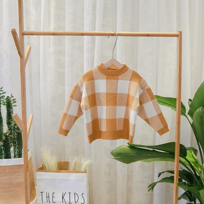 Pulover in carouri pentru copii model nou pentru baieti cu decolteu O in albastru si galben