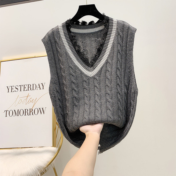Γυναικείο πλεκτό γιλέκο με V-λαιμόκοψη σε διάφορα χρώματα