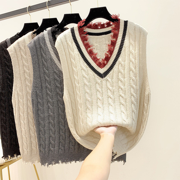 Γυναικείο πλεκτό γιλέκο με V-λαιμόκοψη σε διάφορα χρώματα