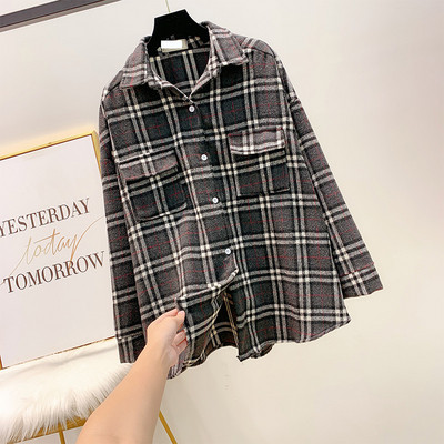 Φαρδύ μοντέλο καρό γυναικείο πουκάμισο σε δύο χρώματα