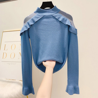 Modern női pulóver pólógallérral, négy színben