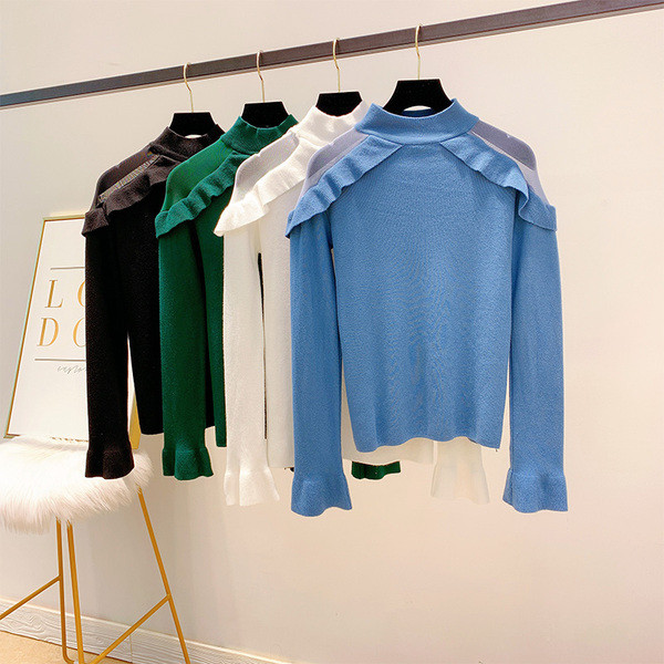Modern női pulóver pólógallérral, négy színben