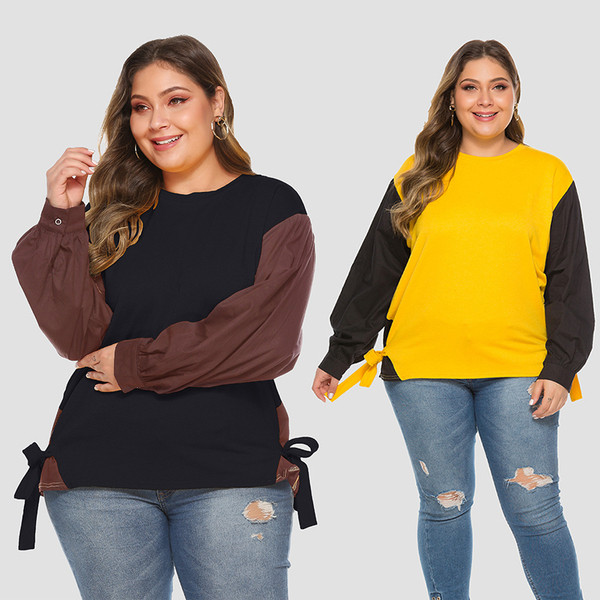 Μοντέρνα γυναικεία μπλούζα με μακρύ μανίκι και ο-λαιμόκοψη με μέγεθος έως 4XL σε δύο χρώματα