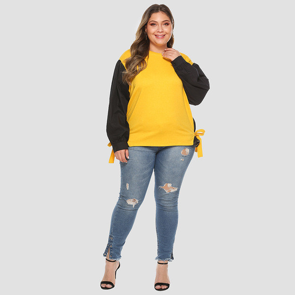 Μοντέρνα γυναικεία μπλούζα με μακρύ μανίκι και ο-λαιμόκοψη με μέγεθος έως 4XL σε δύο χρώματα