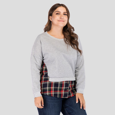 Bluză casual de damă, cu mâneci lungi și decolteu O, de culoare gri