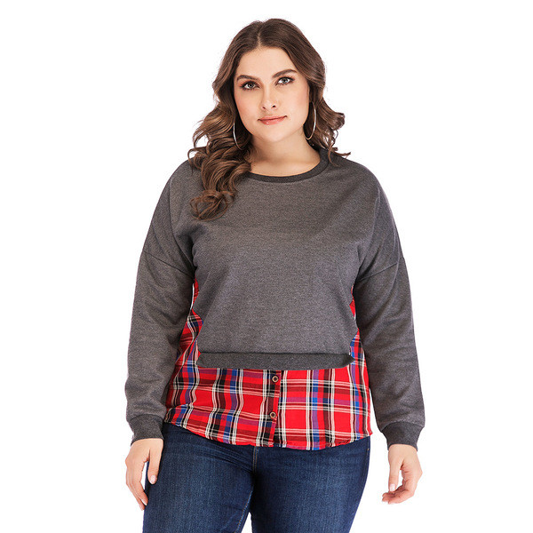 Bluză casual de damă, cu mâneci lungi și decolteu O, de culoare gri