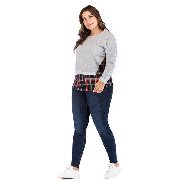 Bluză casual de damă, cu mâneci lungi și decolteu O, de culoare gri