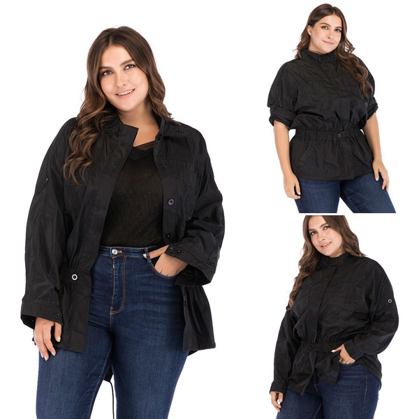 Geaca lunga de dama de toamna model NOU cu guler inalt si cravate in negru