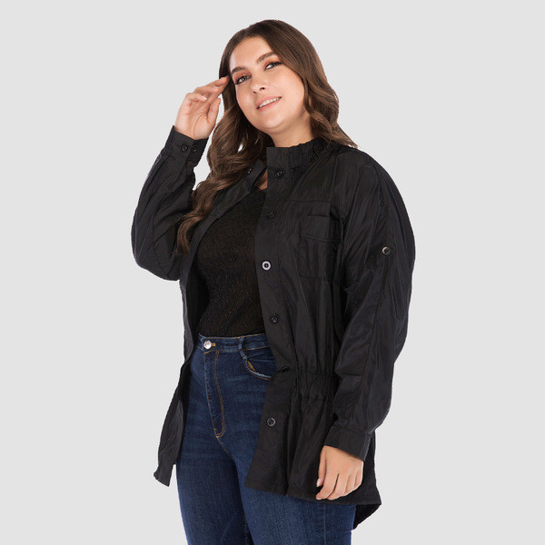 Geaca lunga de dama de toamna model NOU cu guler inalt si cravate in negru