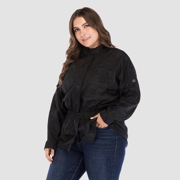 Geaca lunga de dama de toamna model NOU cu guler inalt si cravate in negru