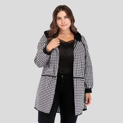 Őszi női hosszú kabát kapucnival és hosszú ujjú fekete és piros színben