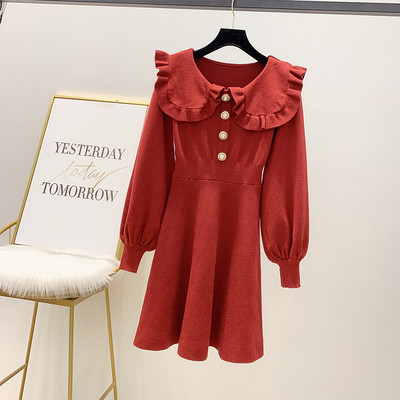 Μοντέρνο γυναικείο φόρεμα με  μακριά μανίκια και κουμπιά σε τρία χρώματα