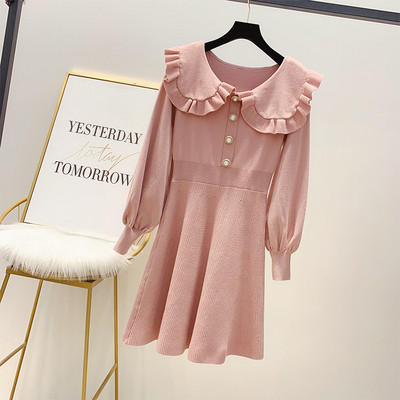 Μοντέρνο γυναικείο φόρεμα με  μακριά μανίκια και κουμπιά σε τρία χρώματα