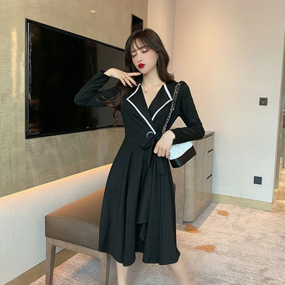 Rochie de dama model nou cu decolteu si cravate in negru