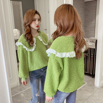 Μοντέρνο γυναικείο πουλόβερ με μακρύ μανίκι σε κίτρινο, πράσινο και ροζ χρώμα