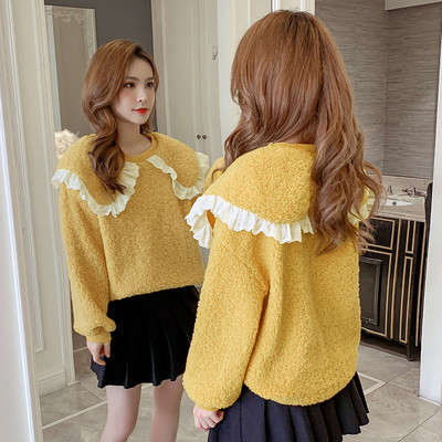 Μοντέρνο γυναικείο πουλόβερ με μακρύ μανίκι σε κίτρινο, πράσινο και ροζ χρώμα