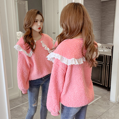 Μοντέρνο γυναικείο πουλόβερ με μακρύ μανίκι σε κίτρινο, πράσινο και ροζ χρώμα