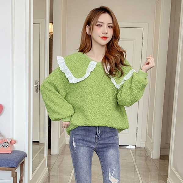 Μοντέρνο γυναικείο πουλόβερ με μακρύ μανίκι σε κίτρινο, πράσινο και ροζ χρώμα