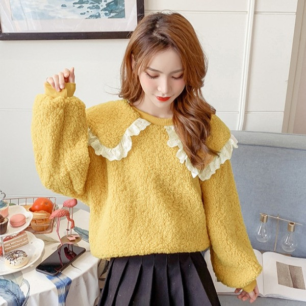 Μοντέρνο γυναικείο πουλόβερ με μακρύ μανίκι σε κίτρινο, πράσινο και ροζ χρώμα