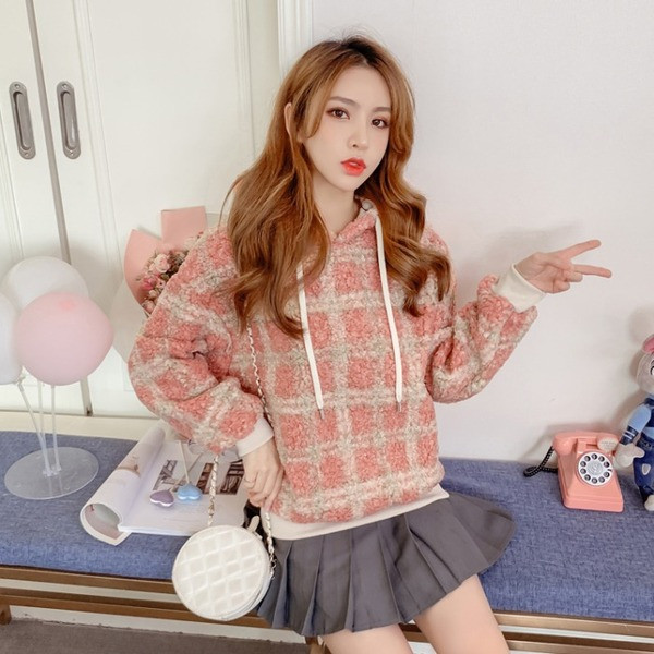 Μοντέρνο γυναικείο καρό πουκάμισο με κουκούλα