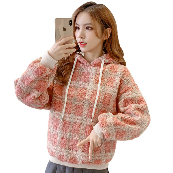 Μοντέρνο γυναικείο καρό πουκάμισο με κουκούλα