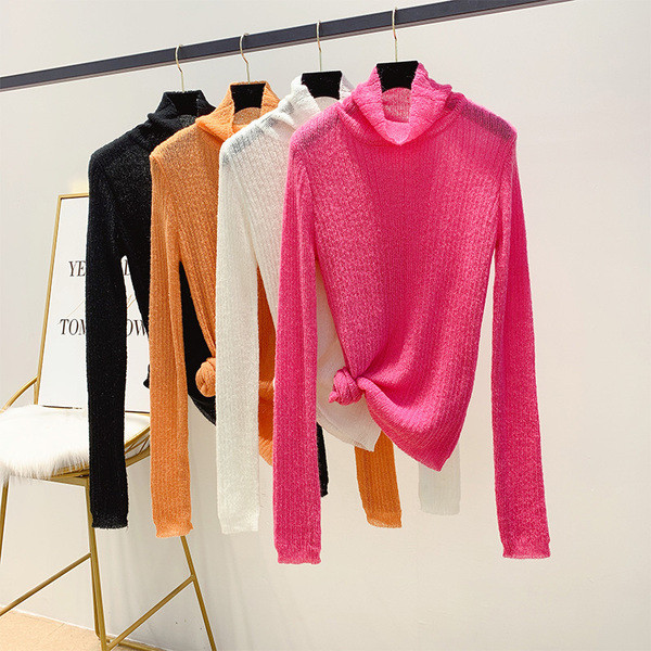 Pulover de dama modern cu guler inalt in diferite culori