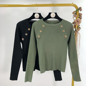 Bluză scurtă de damă cu nasturi în negru și verde