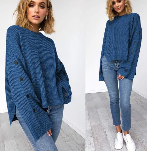 Modern női aszimmetrikus hosszú ujjú pulóver több színben